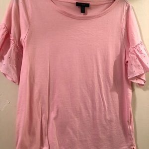J.CREW Pink Flutter Eyelet Sleeve T-Shirt